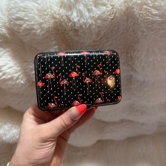 Flamingo Pattern Black Card Holder - Picture 1 of 6
